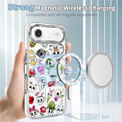 for iPhone 17 Air Case [Compatible with Magsafe],Girls Women Clear Magnetic Case Silicone Shockproof Protective Cover with Pattern Aesthetics Skull Skeleton - color: Aesthetics Skull Skeleton, size: iPhone 17 Air