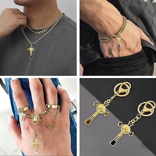 12Pcs 6Colors Crystal Rhinestone Cross Charms Alloy Enamel Saint Benedict Medal INRI Crucifix Pendants for Catholic Jewelry Necklace Bracelet Earring Keychain Making DIY Idea Handmade