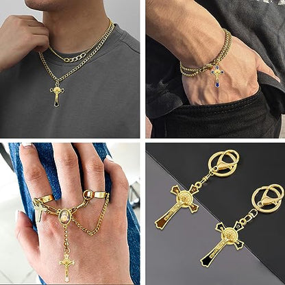 12Pcs 6Colors Crystal Rhinestone Cross Charms Alloy Enamel Saint Benedict Medal INRI Crucifix Pendants for Catholic Jewelry Necklace Bracelet Earring Keychain Making DIY Idea Handmade