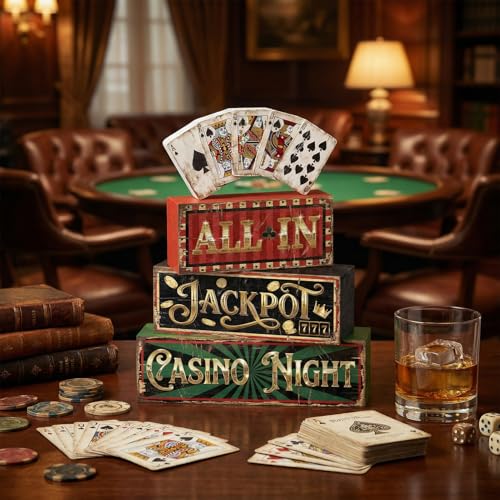 Britimes Tiered Tray Decor Set, 4 Pack, Wooden Table Sign, Casino Poker - color: Casino
