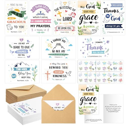 Affrolling 50 Pcs Christian Thank You Cards Bulk with Envelopes Stickers - style: Delicate