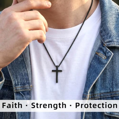 NZKNP Cross Necklace for Boy Teen Men, Birthday Gifts for Boys 8-14 - color: Black, Philippians 4:13