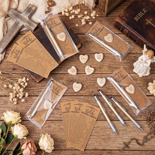 Gersoniel 12 Set Christian Gifts Bible Verse Bookmarks Pen Wooden Tokens