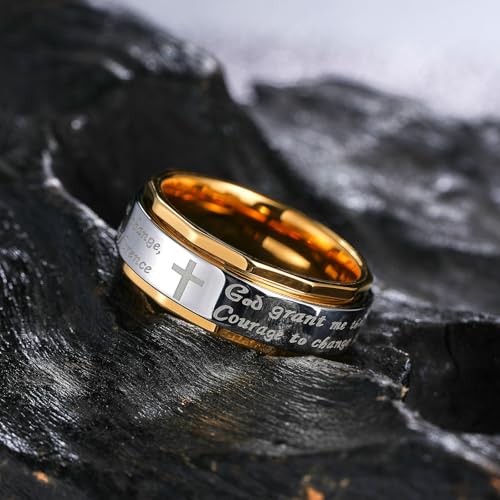 King Will 8mm Black/Gold/Silver Prayer Stainless Steel Ring - color: cross silver & gold