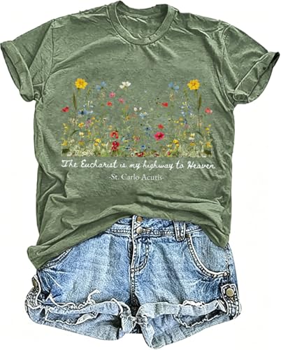 Christian Graphic T Shirt for Women Bible Verse Saying Faith Shirts Jesus Religious Tshirts Inspirational Tees Tops - color: Military Green, size: Small