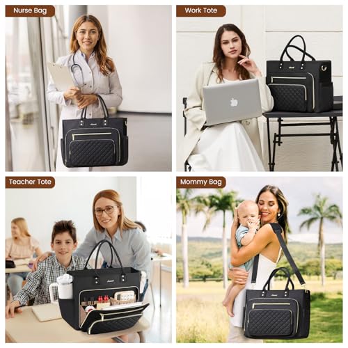LOVEVOOK Laptop Tote Bag for Women, Work Bags Computer Laptop Bag, Teacher Tote Bag, Professional Briefcase Business Large Purses Handbag, Black, 17 Inch - color: Black, size: 17.3 inch