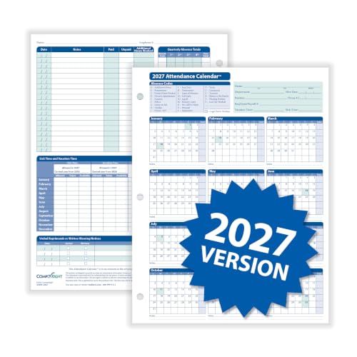 ComplyRight 2027 Attendance Calendar Kit, White, Pack of 50 - size: 50 Pack, style: Attendance Calendar Kit