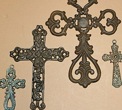 Old-World Mission Style Cast Iron Wall Crosses Gift Set - Corpus Christy Collection 6 Crosses