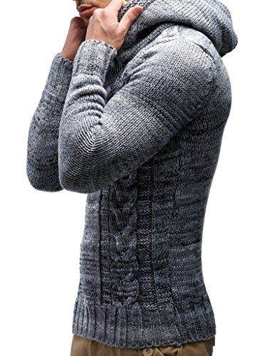 Leif Nelson Men's Knitted Sweater - Slim Pullover Sweaters for Men with Hoodie - color: Grey, size: 3X-Large