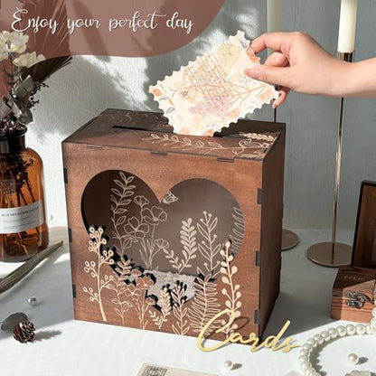Wooden Wedding Card Box for Reception, Gift Card Box for Wedding, Brown