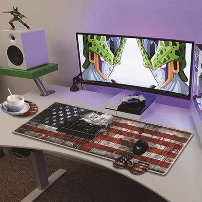Extended Non-Slip Mouse Pad + Mouse Wrist Rest + Lace-Shaped Coaster Set, Ergonomic Design, Suitable for Desk and Home Gaming Table Mat, A Cross and an American Flag - color: A Cross and an American Flag