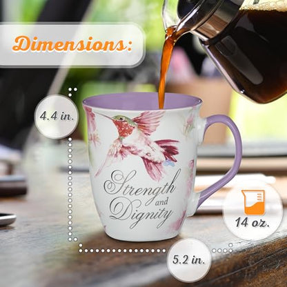 Christian Art Gifts Large Ceramic Scripture Coffee Mug for Women - color: Purple/Strength & Dignity