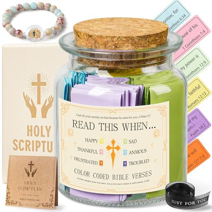 Bible Verse Jar with NFC Bracelet, 108 Scripture Notes, Christian Gift - color: Morandi colors