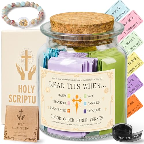 Bible Verse Jar with NFC Bracelet, 108 Scripture Notes, Christian Gift - color: Morandi colors