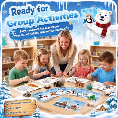 Kosiz 24 Pack Winter Coloring Paint with Water Books, Mini with Brushes - style: Winter Coloring