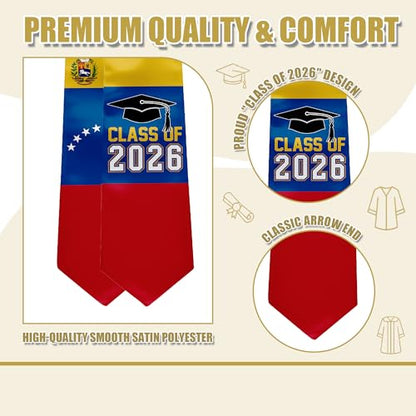 National Flag Graduation Stole Sash - 72" Long Unisex Honors Stole for Students - color: Venezuela