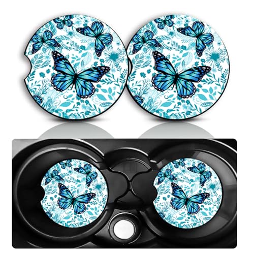 2 Pack Butterfly Car Cup Holder Coasters Neoprene Rubber Mat 2.75" - color: Butterfly