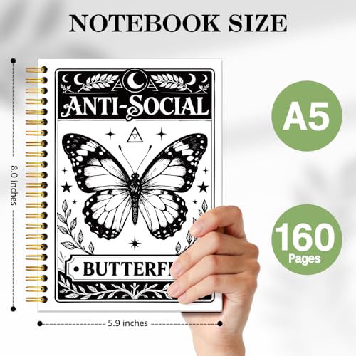 ERHACHAIJIA Anti-Social Butterfly Spiral Notebooks for Tarot Enthusiasts - color: Black-white