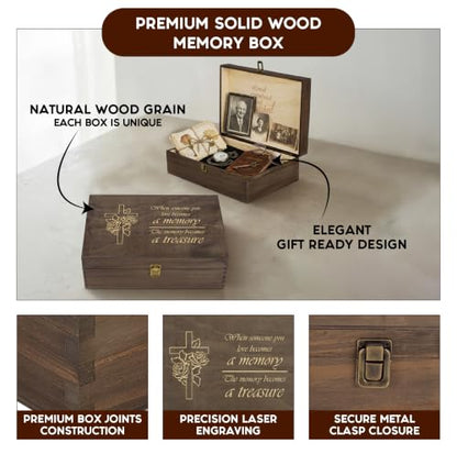 Memorial Engraved Wooden Keepsake Box, Memory Treasure Box with Inside Engraving, Sympathy Remembrance Gift Box for Photos, Letters, Mementos & Precious Memories, X-Large 14.15 x 9.5 x 4.5" - size: X-Large, style: Memorial