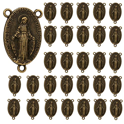 COTTVOTT St Benedict,Our Lady of Guadalupe Medal for DIY Jewelry Making,Virgin Mary Christ Jesus Rosary Center Connection Part - color: 30pcs-Virgin Mary Medal-Bronze Color