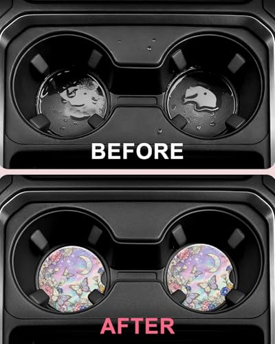 Swooflia 2 Pack Absorbent Ceramic Car Coasters for Women - color: Butterfly and Flower