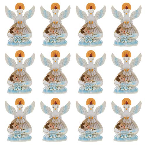 Lunaura Religious Keepsake - Set of 12"Boy" Baby Laying in Basket with Dove and Candle Favors - Blue