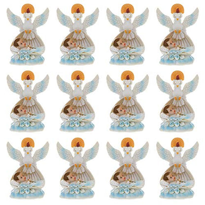 Lunaura Religious Keepsake - Set of 12"Boy" Baby Laying in Basket with Dove and Candle Favors - Blue