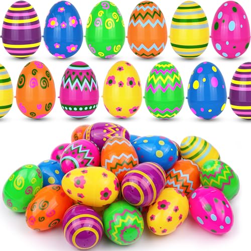 60 PCS 3.1" Plastic Printed Easter Eggs Bulk, Bright Colorful Fillable Empty Easter Eggs Bulks for Egg Hunt, Kids Easter Basket Stuffers Fillers Classroom Prizes Rewards Party Favors for Boys Girls - style: 60 PCS 3.1" Printed Easter Eggs