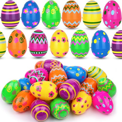 60 PCS 3.1" Plastic Printed Easter Eggs Bulk, Bright Colorful Fillable Empty Easter Eggs Bulks for Egg Hunt, Kids Easter Basket Stuffers Fillers Classroom Prizes Rewards Party Favors for Boys Girls - style: 60 PCS 3.1" Printed Easter Eggs