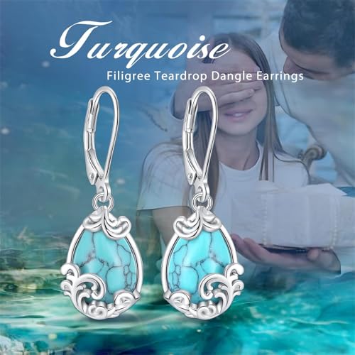 Vito Moonstone Turquoise Drop Earrings for Women, 925 Sterling Silver Hooks - style: spray-Turquoise