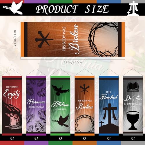 Tegeme 6 Pcs Easter Church Banners for Sanctuary, Literal and Rod - style: Literal and Rod
