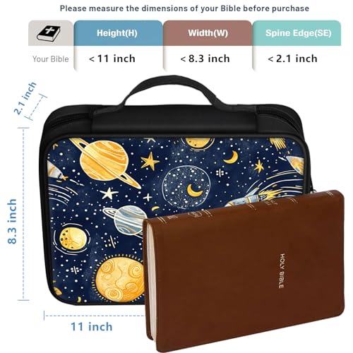 Bible Cover for Women Kids, Bible Carrying Case Church Bag Bible Protective with Zippered Back Pocket, Gift for Adults Lady Women Men, Solar System - color: Solar System