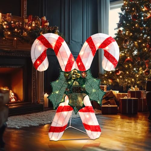 4 FT Lighted Christmas Candy Cane, Pre‑Lit Outdoor Yard Decor - size: 35.04''*29.53''