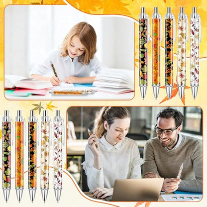 30 PCS Fall Ballpoint Pens Bulk Maple Leaf Ballpoint Pen Pumpkin Harvest Retractable Black Ink Pens for Office Autumn Thanksgiving Day - style: Autumn
