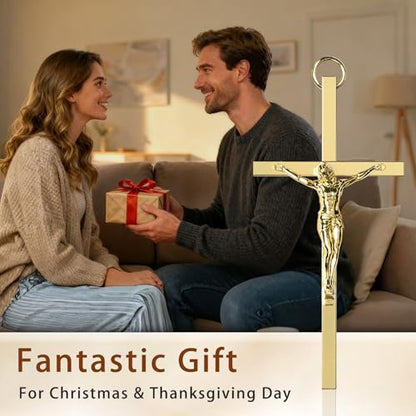 KUXBET Crucifix Cross, Metal Gold Crucifix with Jesus Crucifix, My Heart/Encouragement Gift Pocket Stress Cross Fidget for Christian Faith, Prayer, Christmas Gifts (4.1inch, Antique Gold) - color: Gold, size: 4.1"L x 2"W