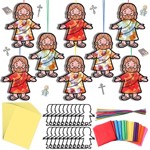 Motipuns 32 Sets Suncatcher Craft Kit with Tissue Paper, Sunday School VBS - style: Jesus