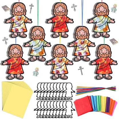 Motipuns 32 Sets Suncatcher Craft Kit with Tissue Paper, Sunday School VBS - style: Jesus
