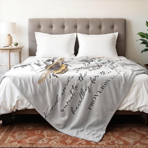 Bee Christian Blanket, Christian Gifts for Women Men, Religious Bible Verse Scripture Bumblebee Throw Blankets for Bedroom Living Room Couch Sofa, 50x60 Inches - color: Bee