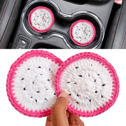 Cotton Crotchet Fruit Car Coaster Set (Dragon Bloom) - color: Dragon Pop