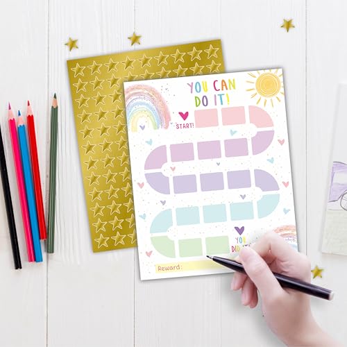 10 Reward Chart with 206 Golden Star Stickers-Boho Rainbow Theme -Incentive Chart,Positive Behavior Reward Chart for Kids,Toddler Homework Assignments, Attendance(8"X10")-A03 - color: Rainbow