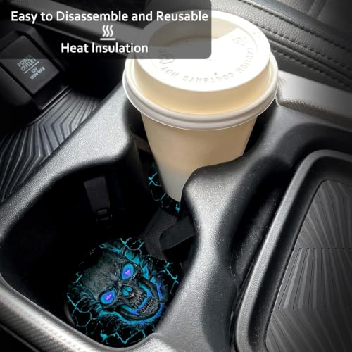 2 Pack Blue Flame Wolf Car Coasters Cup Holder,Neoprene Anti Slip Mat - color: Blue Flame Wolf