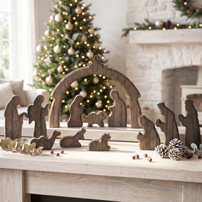 FESTGLOX Christmas Nativity Set Indoor, 12Pcs Wooden Nativity Scene Set - color: Nativity-12 Pieces