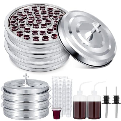 Zhehao 3 Sets Holy Communion Trays for Churches with Lid, Churches Cup Fillers, 100 Disposable Communion Cups (Silver) - color: Silver