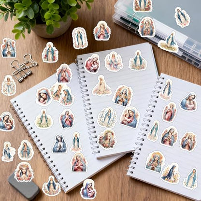 Virgin Mary Stickers for Adults - 50 Pcs Catholic Water Bottle Stickers, Blessed Mother Waterproof Scrapbook Sticker, Vinyl Decals for Luggage Laptop Journal - style: Catholic