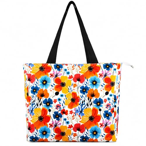 Christian Canvas Tote Bag for Women with Zipper, Bible Study Bag - color: 12-vibrant Floral