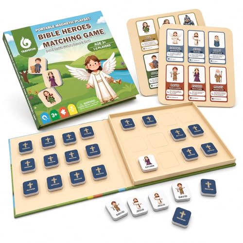 Travofun Magnetic Bible Matching Game, Memory & Clue Cards, Ages 4-8 - style: Bible Heroes (Memory + Character Clues)