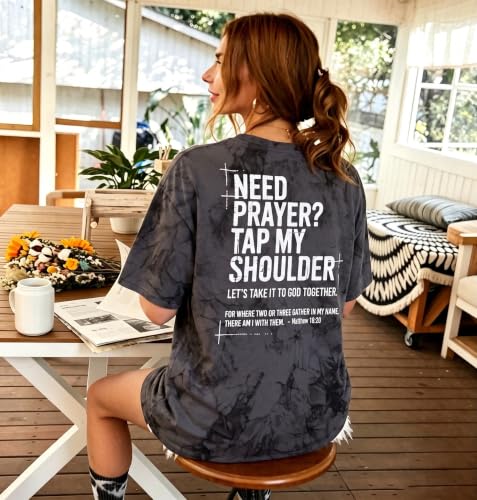 BANGELY Faith Over Fear Shirt Women Graphic Shirts Oversized Workout Gym Christian Religious Tees Drop Shoulder Tee Tops - color: B-grey, size: Large