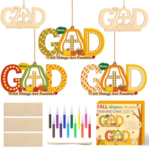 BeYumi Fall Wooden Pumpkin Craft - 20Pcs Christian GOD Ornaments for Kids - style: Pumpkin GOD