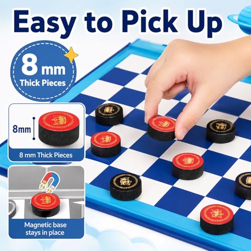 TRAVOFUN Magnetic Checkers Board Game | Travel Games for Kids 8-12 - style: Checkers&Tic-Tac-Toe