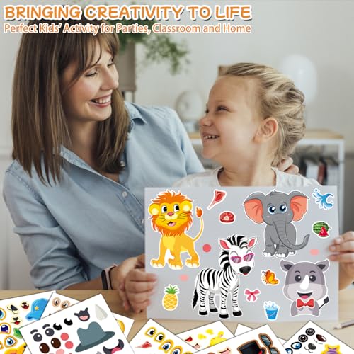 Aowplc 48 Safari Animal Make-a-Face Sticker Sheets for Kids - style: Safari Animals